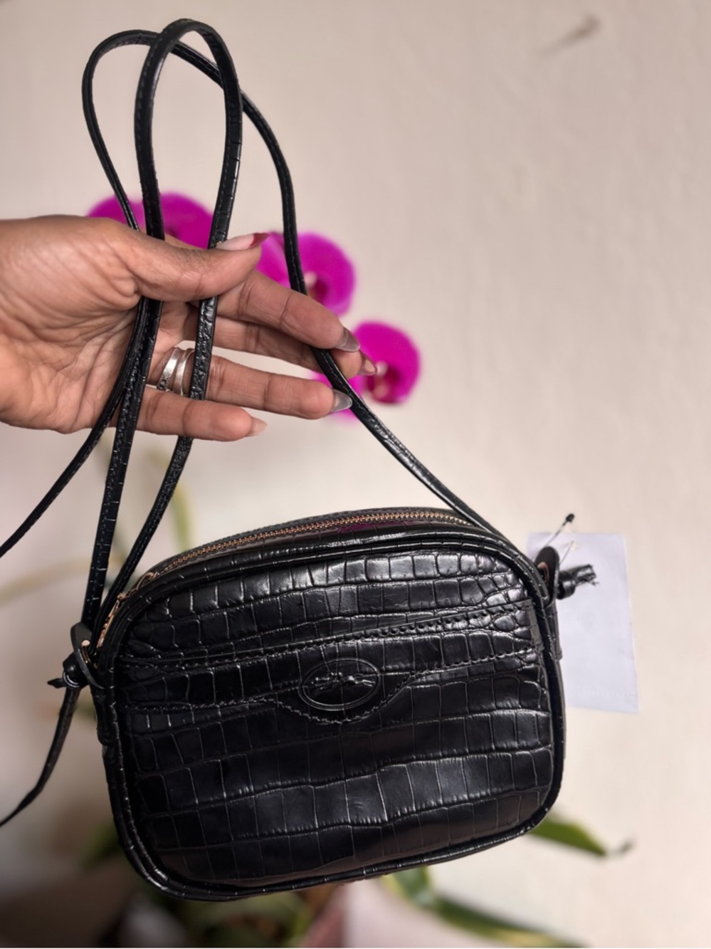 NWT LONGCHAMP- 1980 Croc Embossed Small convertible Crossbody Bag. 🖤🩶